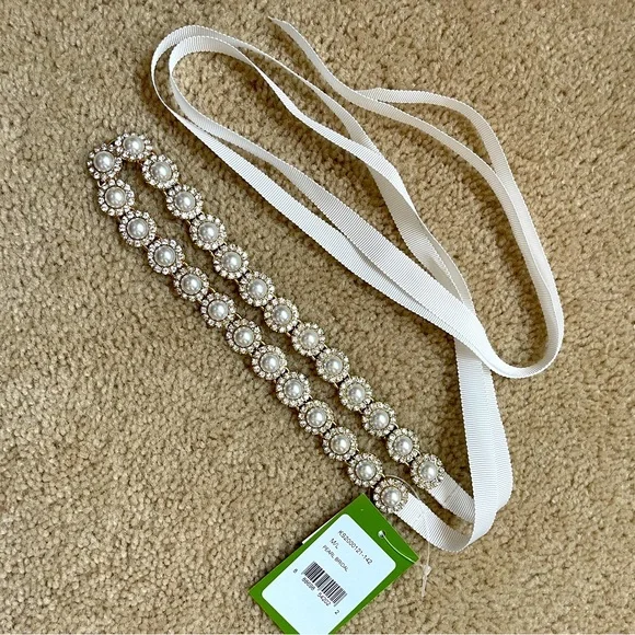 KATA SPADE PEARL AND CRYSTAL FLOWER TIE BELT
